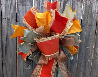 Large Fall Bow, Ribbon Layers Fall Bow for Door Wreath Decorations