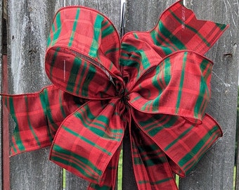 Christmas Bow, Wired Christmas Ribbon for Wreath Bow, Red and Green Plaid Bow, Elegant ribbon, Wreath Bow Only Christmas Decoration Higg100