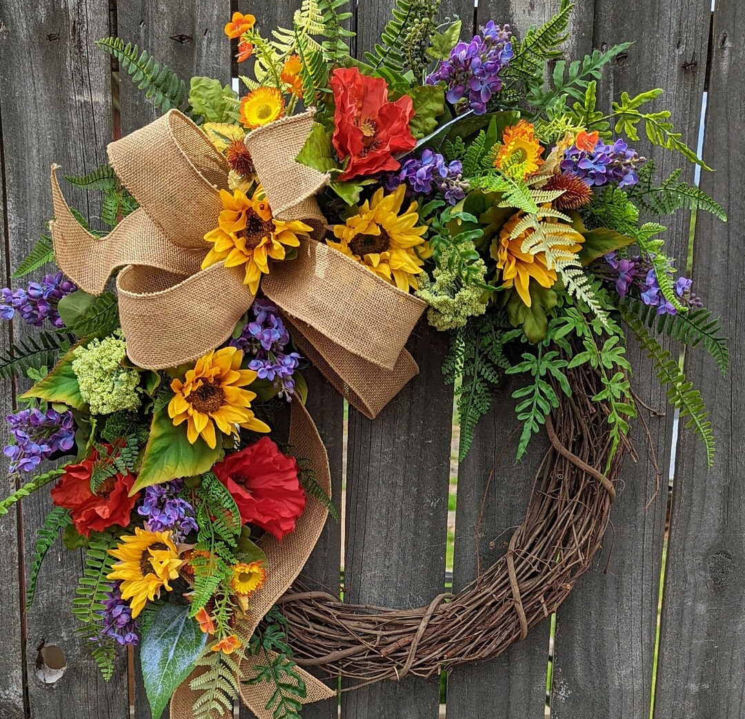 Spring Wreath, Spring/summer Wreath, Spring Wreath With Bow, Wildflower ...