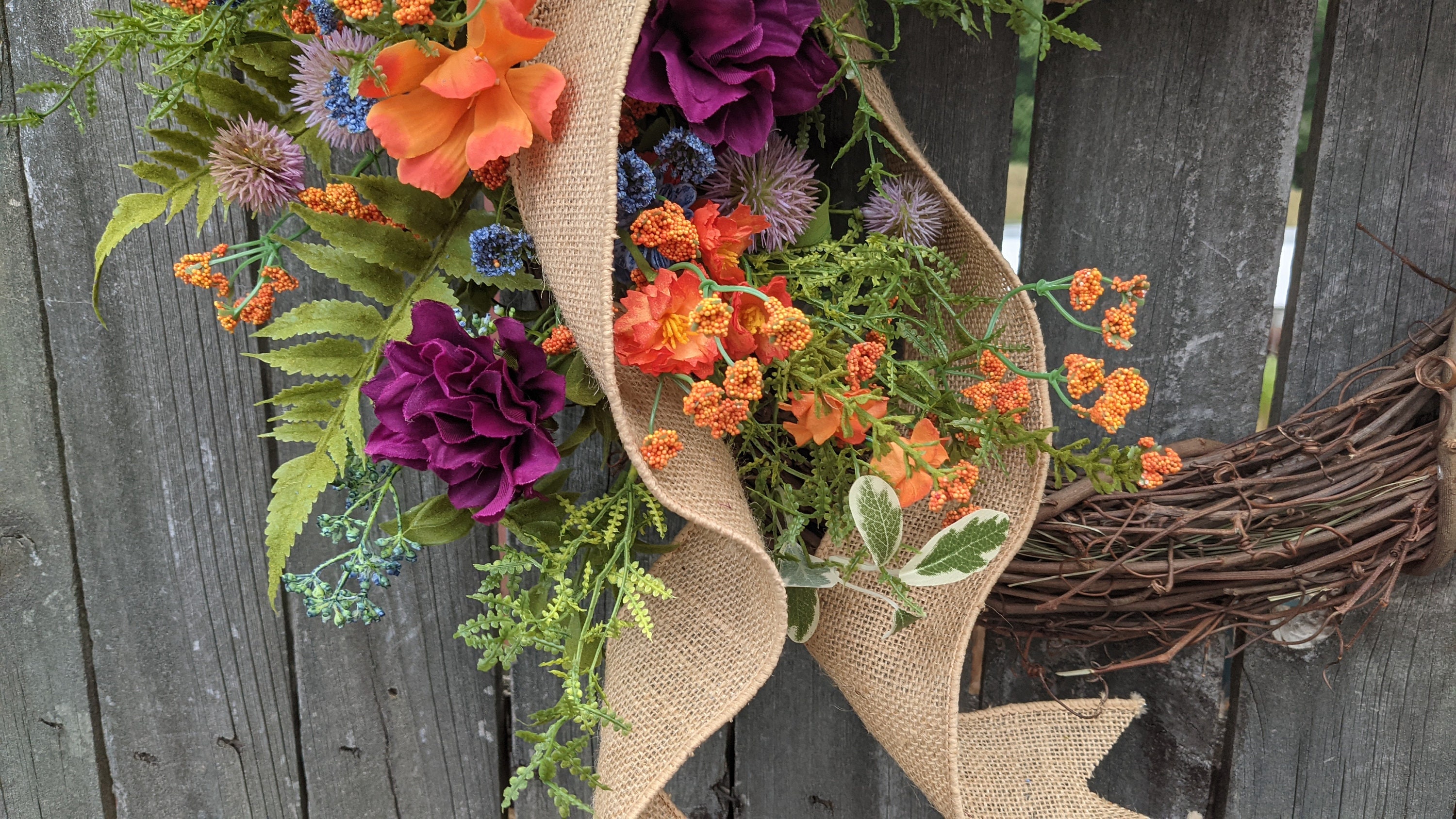 22 in. Spring Wreath with Mixed Garden Flowers and Foliage