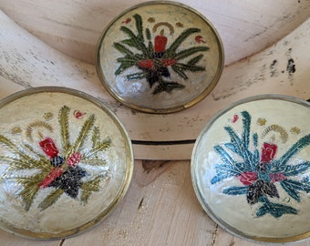 Christmas Dishes, Vintage Set of 3, Boho Rustic Farmhouse Christmas, Vintage Christmas catch-alls OOAK