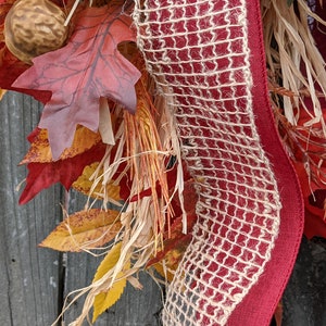 Fall Wreath, Fall Scarecrow Wreath, Fall Leaf Wreath, Fall burlap Wreath, Halloween Harvest Thanksgiving Wreath, Walnuts, Berry 241sku image 4