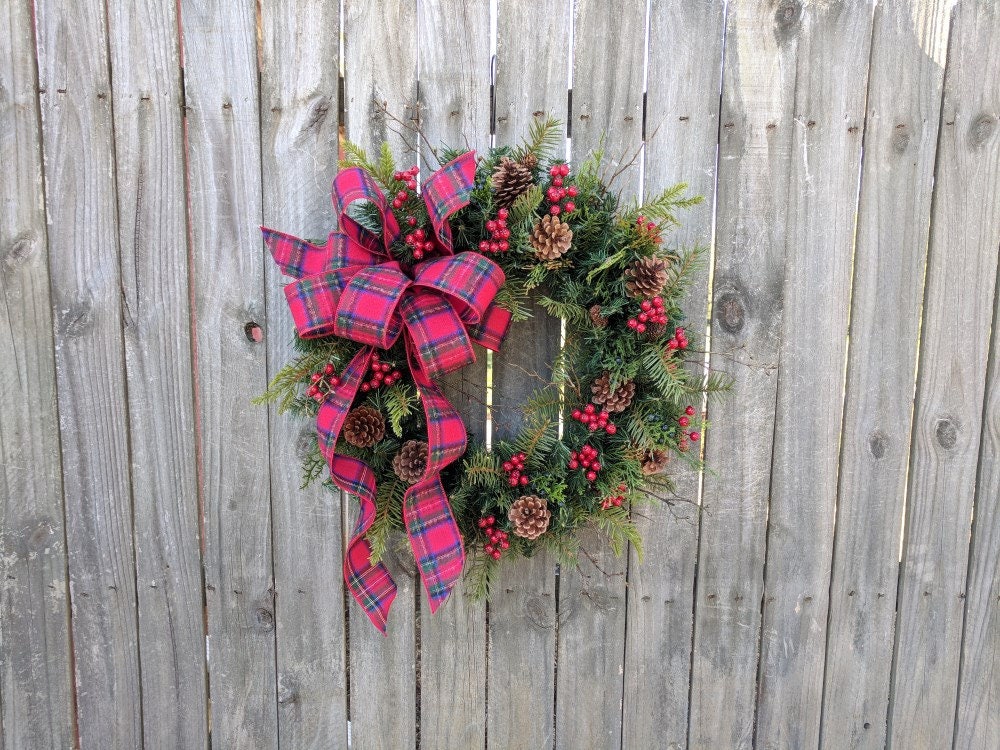 Christmas Wreath, Holiday Wreath, Country Christmas, Plaid Holiday