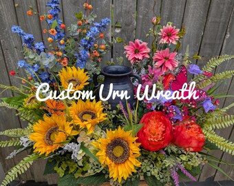 Urn Wreath, Custom Artificial floral Urn Wreath, Completely customized Urn Wreath for Funeral Cremation, Custom Colors and Flowers
