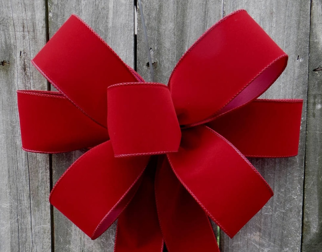 Christmas Bows - Wired Red Sheer Chiffon Christmas Wreath Bow 6 Inch
