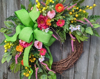 Spring Wreath, Bright Spring / Summer Wreath, Door Wreath Wreath, Front Door Wreath, Mothers Day Gift, Wreath for Spring, Wreath 392