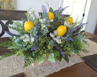 Centerpiece, Kitchen Table Arrangement with Lemons, Year Round, Farmhouse Lemon Lavender Centerpieces for table mantle, Modern Farmhouse 47*