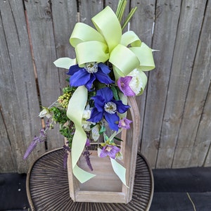 Spring Swag, Mini Swag, Bright Green Bow with Clematis, Swag for chair back, Purple Swag, Aisle Décor, Spring Wedding, Lantern Swag image 8