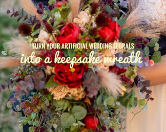 REPURPOSE artificial WEDDING FLOWERS into a Keepsake Wreath, Mail artificial silk wedding flowers, Keepsake Wreath, Reuse Wedding Flowers