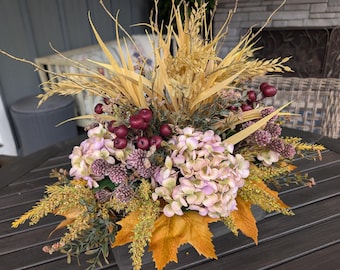 Fall Hydrangea Centerpiece,  Arrangement for Table Dusty Rose Autumn Crate 57*