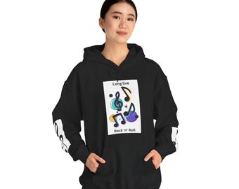 Rock And Roll Hoodie, Unisex Cotton-Polyester Blend With Musical Note Graphic