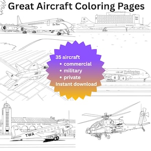 Flugzeug-Malvorlagen, 35 druckbare Illustrationen im PDF-Format