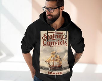 Unisex Zip Hoodie, Black Sydney’s Convicts Nautical Design