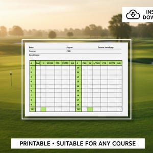 Analyselogboek golfronde en scorekaart, afdrukbare statistiekentracker om handicap te verlagen, digitale download