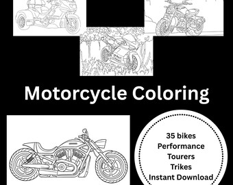35 Motorcycle Coloring Pages – Instant Digital Download - Motorbike Colouring