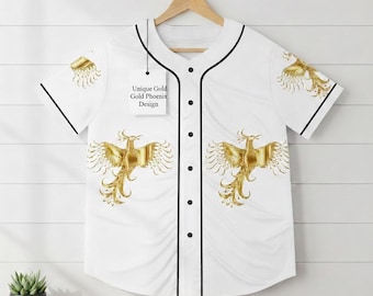 Gold Phoenix Baseball Jersey, White 100% Polyester | Black Piping