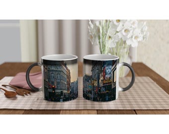 Shaftsbury Avenue Color Changing Magic Coffee Mug – Black Glossy Finish Reveals Artwork