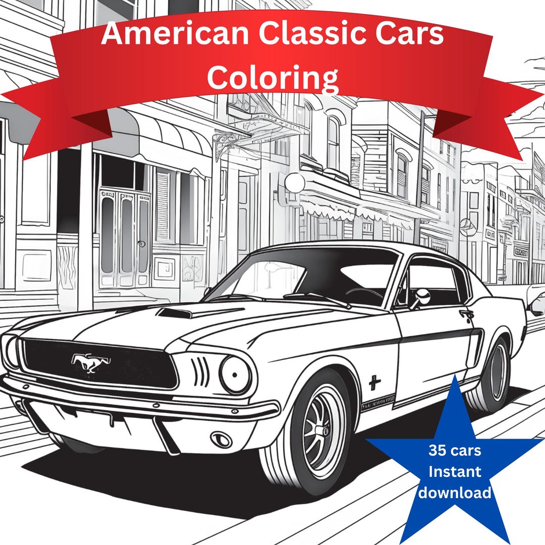 Muscle & Classic Car Coloring Pages – 35 PDF Download - Etsy