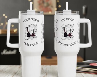 Musical 40oz Tumbler with Handle, Music Lover Gift, Inspirational Quote Cup with Straw
