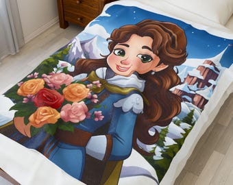 Velveteen Plush Blanket: Fairytale Princess Design Kids Throw