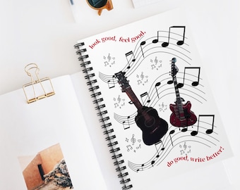 Spiral Notebook, Guitar Music Notes Cover, Songwriting Journal (6 x 8 Inches)