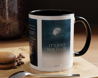 Poetry Coffee Mug, White Ceramic with Colored Interior and Handle