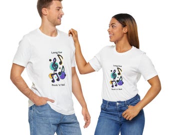Koszulka „Niech żyje rock 'n' roll” | Kolorowa grafika z nutami muzycznymi