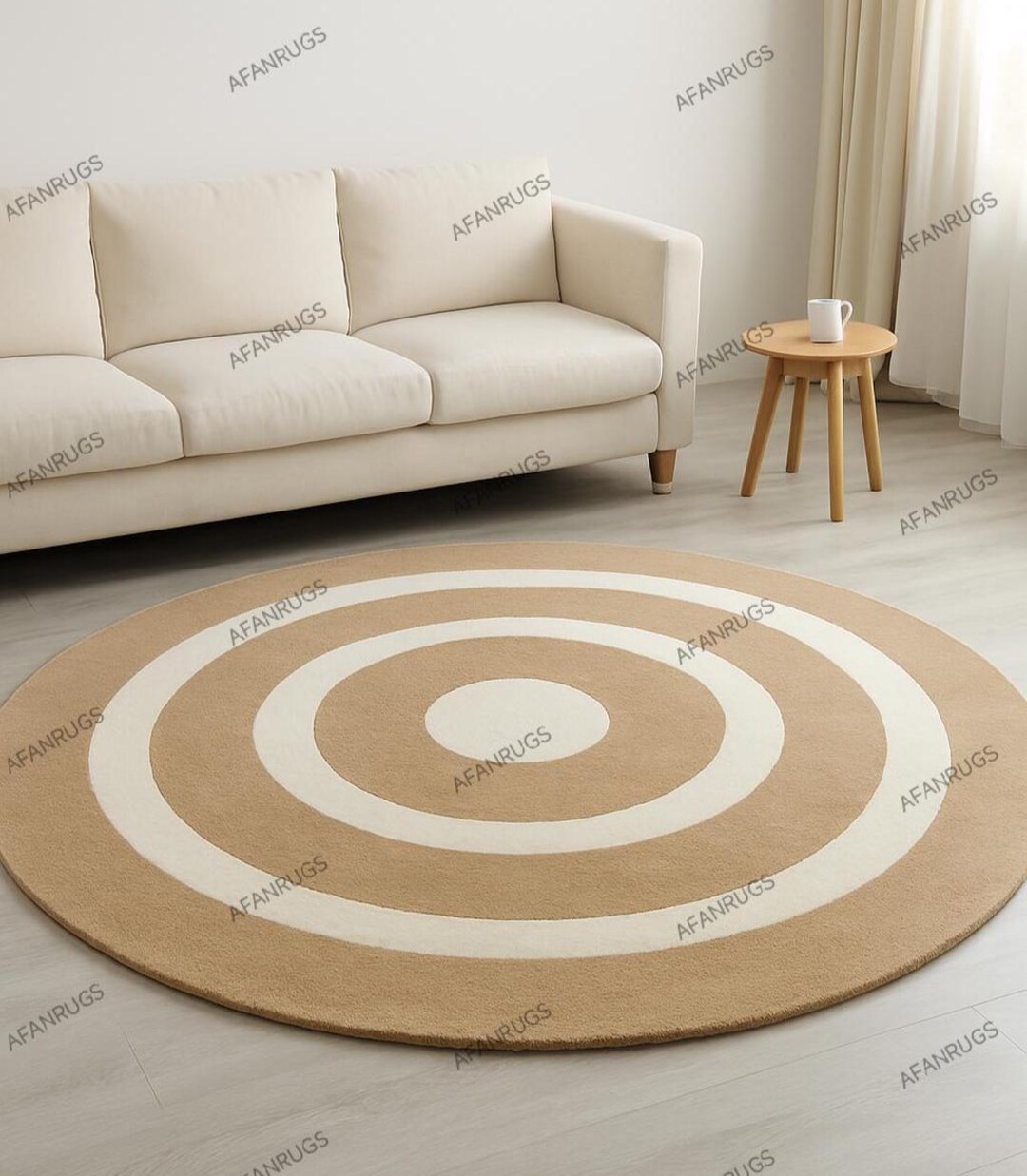 Modern Hand-tufted Wool Round Rug – Beige Concentric Rings - Etsy