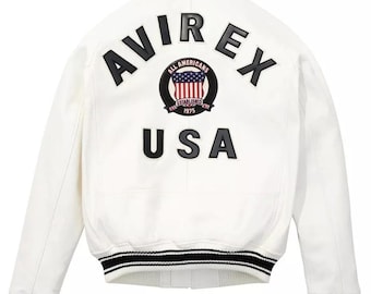 Chaqueta bomber Avirex de piel de oveja blanca - Estilo piloto estadounidense