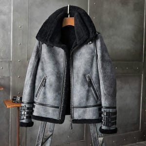 Blouson aviateur B3 Homme Gris En Peau De Mouton Et Shearling