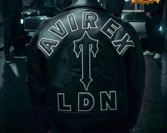 Chaqueta estilo aviador de cuero genuino Avirex para hombre, color negro