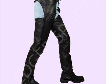 Split Cowhide Leather Chaps W/ Mesh Lining - Black