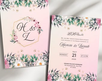 Floral Nikkah Invitation Suite, Islamic Wedding Template (Digital Download)