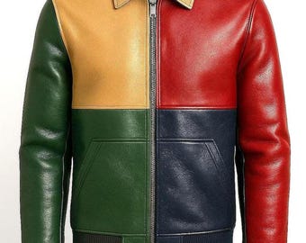 Oversized Patchwork Leather Bomber Jacket – Unisex Relaxed Fit