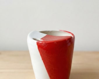 Red & White Ceramic Travel Mug – Handmade Stoneware Tumbler