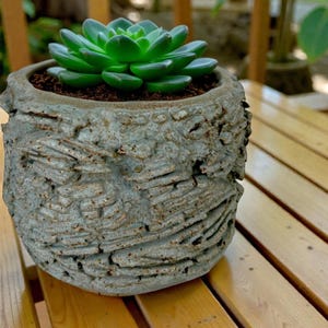 Handgemaakte plantenbak van rustiek aardewerk: kleine keramische plantenpot met textuur