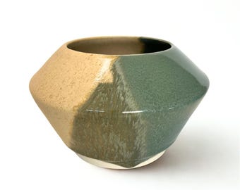 Jardinière géométrique en céramique faite main - Pot en grès avec émail personnalisé - Vase en poterie angulaire moderne