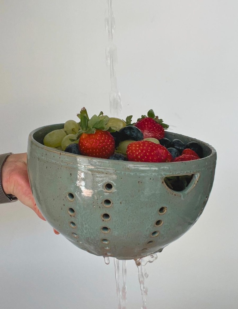 Handmade Ceramic Colander: Rustic Stoneware Berry Bowl With Custom ...