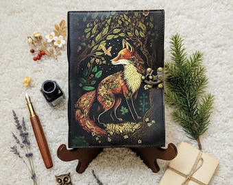 Libro de las Sombras, diario de bruja encuadernado en cuero, papel con borde irregular, grimorio, diario impreso, cuaderno de zorro, espiral, gótico, cuaderno de calavera.