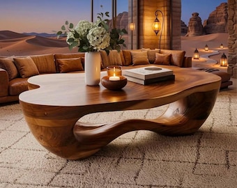 Solid wood coffee table live edge furniture driftwood sculpture center table decor home art