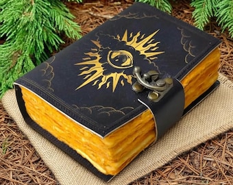 Magic Eye Pagan Printed Leather Diary With Lock Clasp Gothic Decor Prop Vintage Handmade Spell Book of Shadows Leather Journal Diary