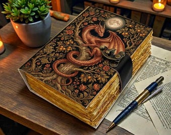 Grimorio de cuero de dragón: Libro de las Sombras hecho a mano, libro de hechizos de brujería vintage, diario gótico pagano wiccano, regalo para él con 400 páginas