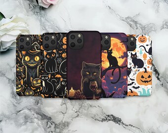 Black Cat Halloween Phone Case Spooky Witch Design for iPhone 16 15 14 13 12 11 Pro Max Samsung S25 S24 S23 S22 Ultra