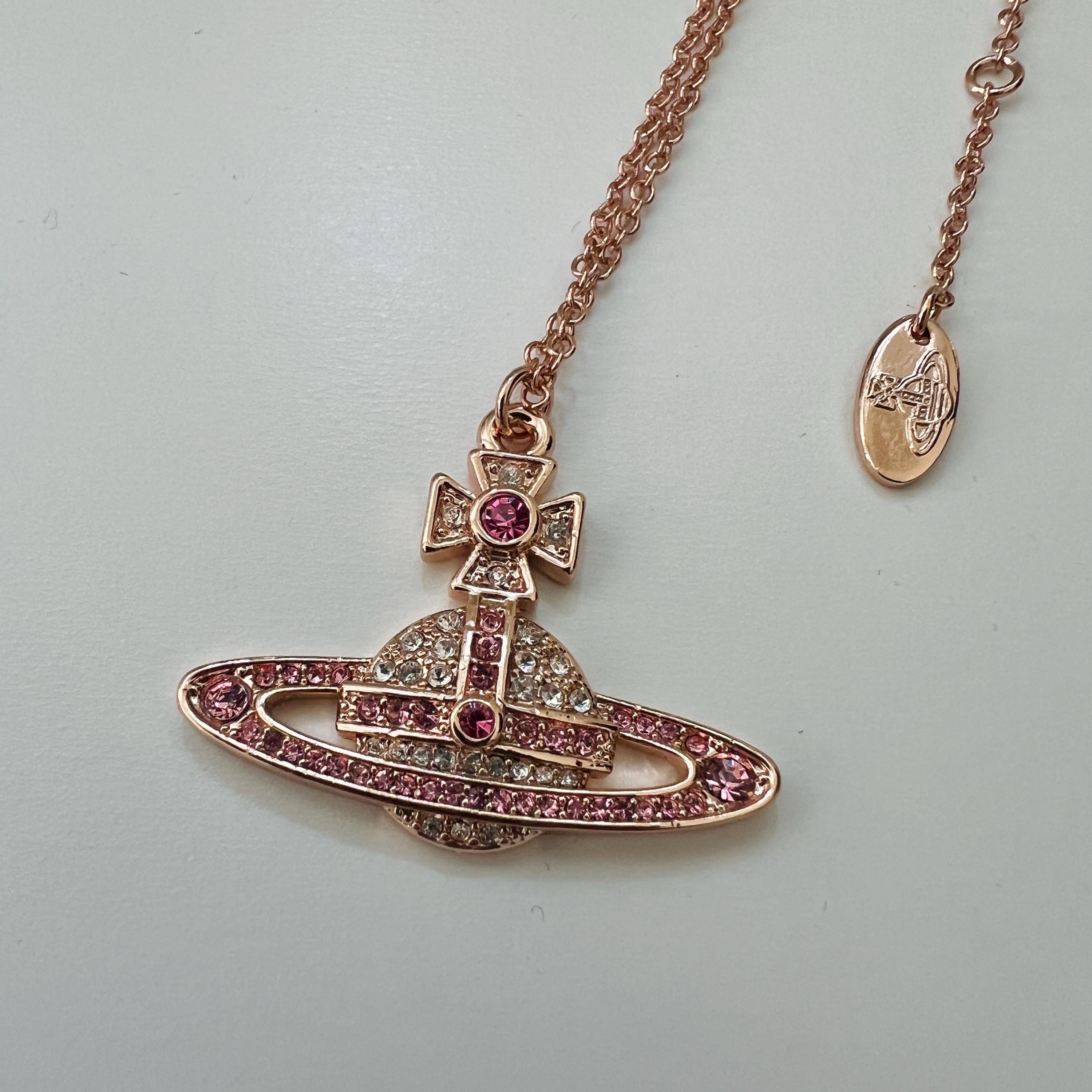 Vivienne Westwood Gold Necklace, Pink Saturn Orb Pendant - Etsy