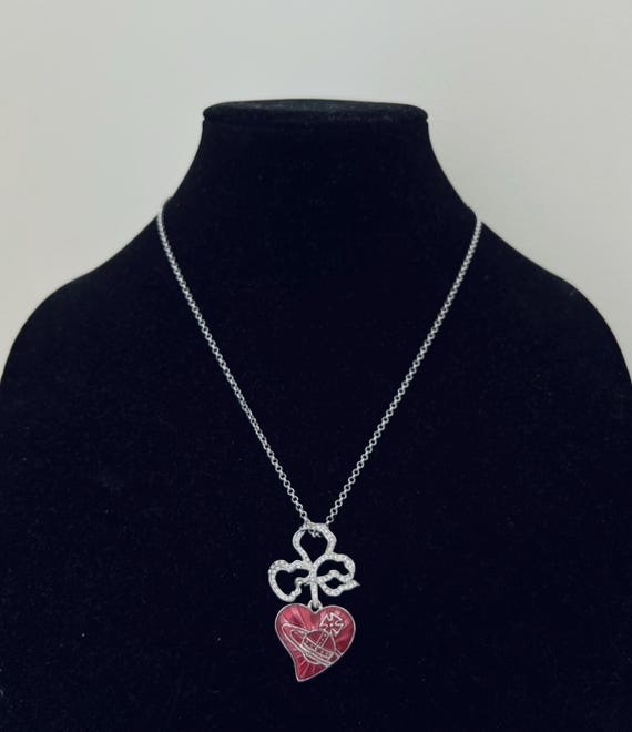 Vivienne Westwood Silver Necklace, Red Heart Orb Pendant