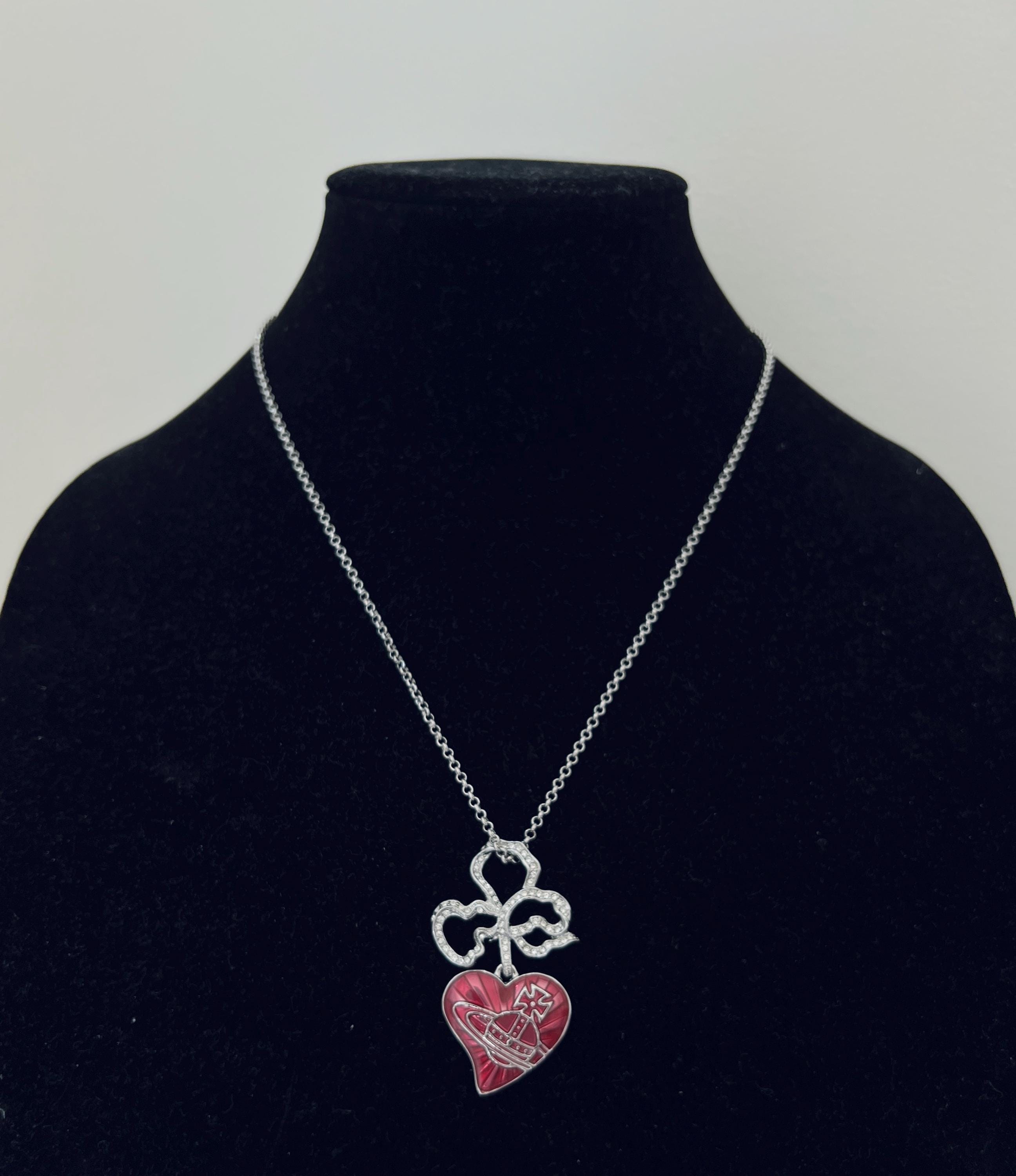 Vivienne Westwood Silver Necklace, Red Heart Orb Pendant