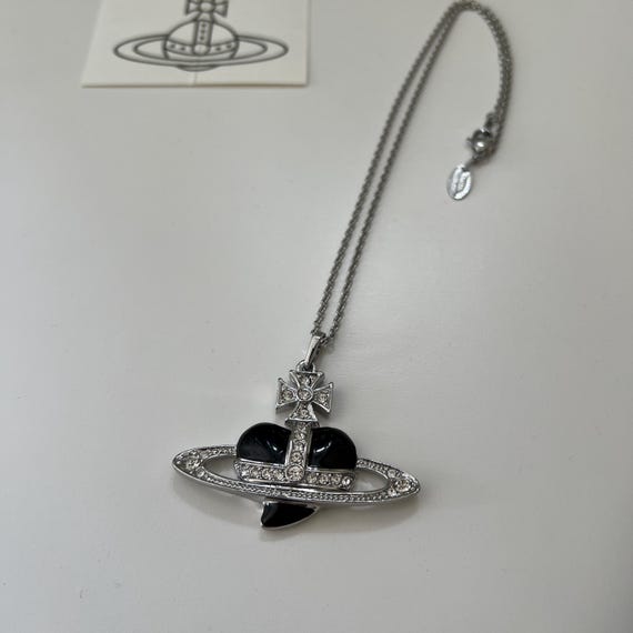 Vivienne Westwood Silver Necklace, Black Heart Orb Pendant - Etsy