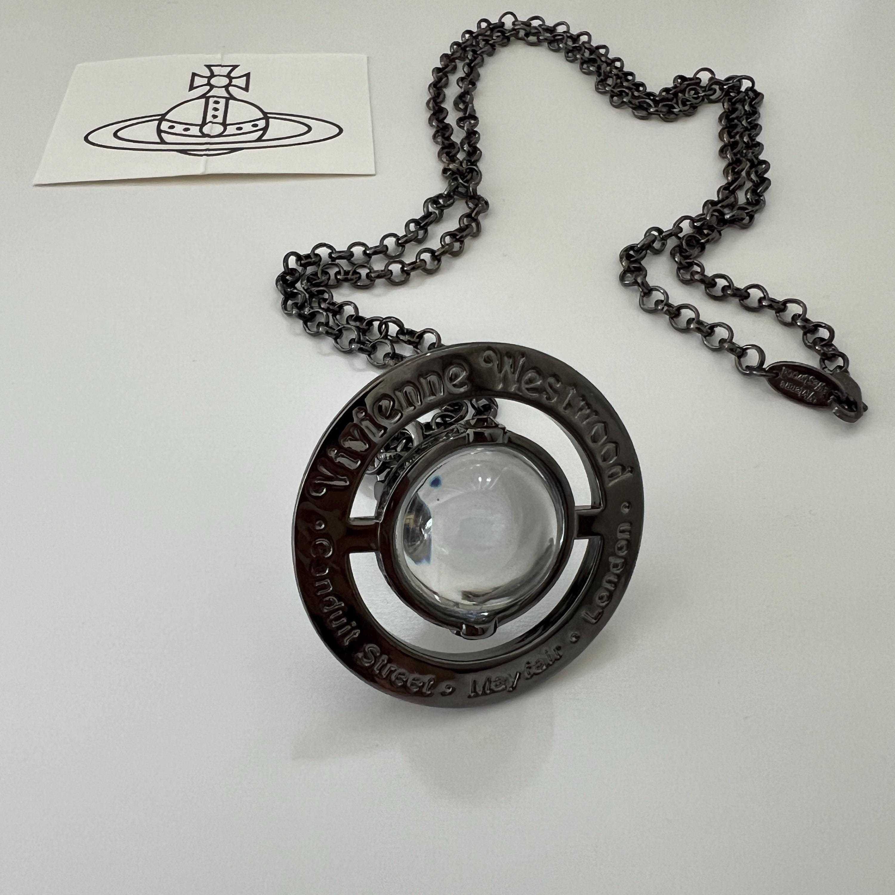 Vivienne Westwood Orb Necklace, Clear Gemstones Gunmetal Pendant