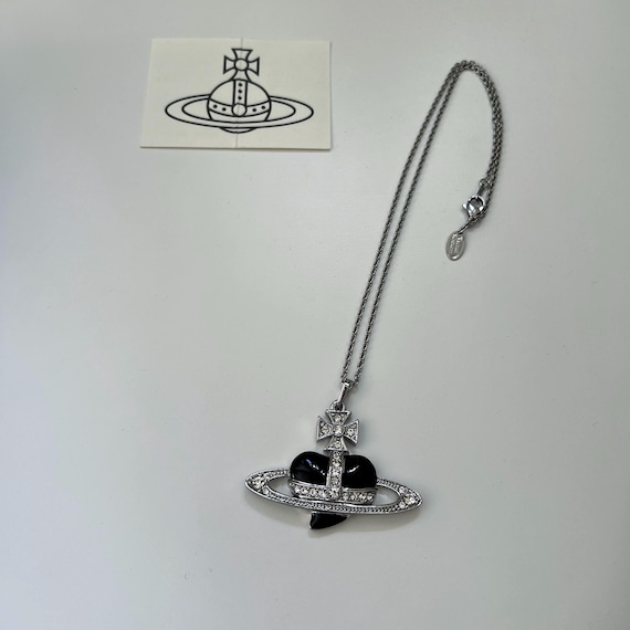 Vivienne Westwood Silver Necklace, Black Heart Orb Pendant - Etsy