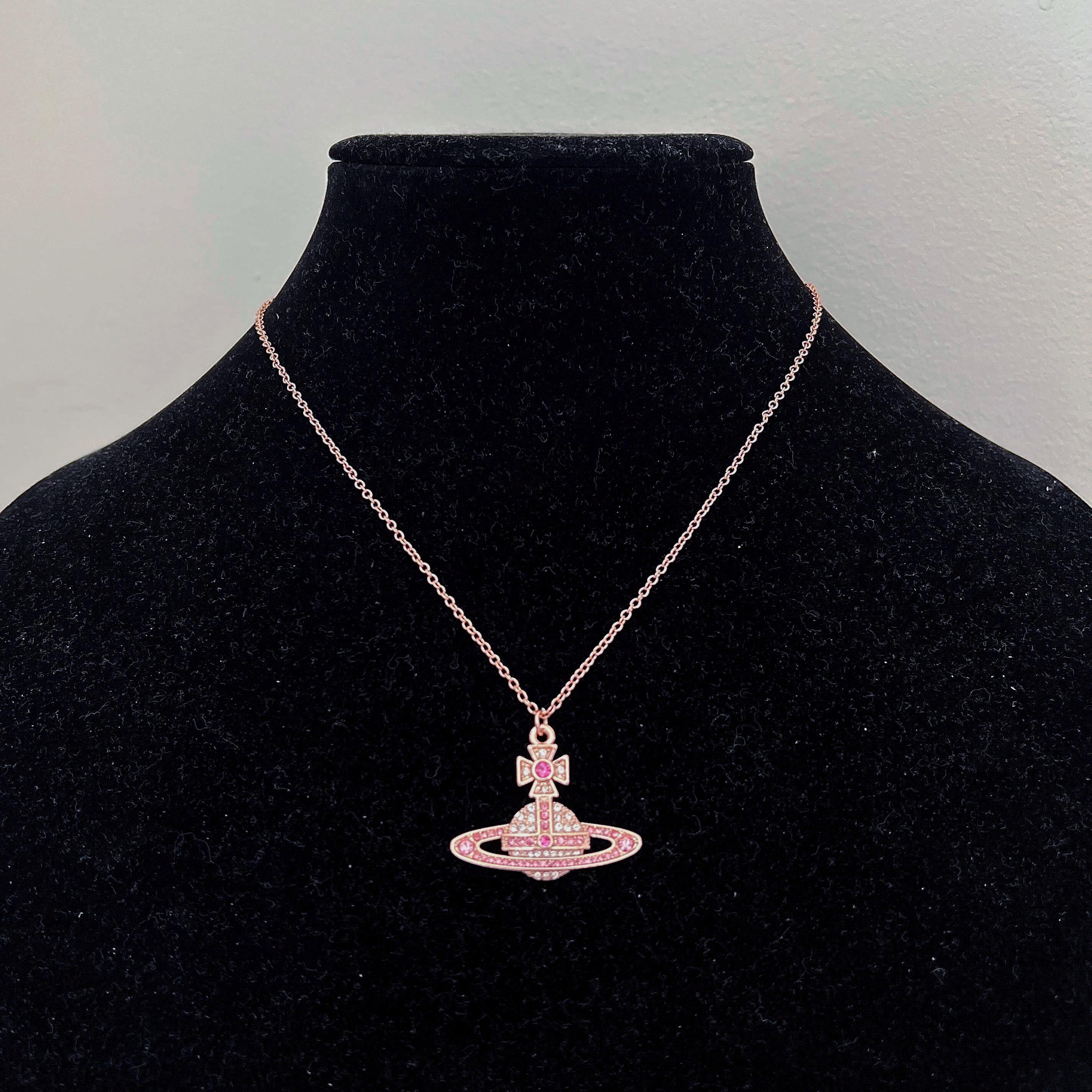Vivienne Westwood Gold Necklace, Pink Saturn Orb Pendant - Etsy